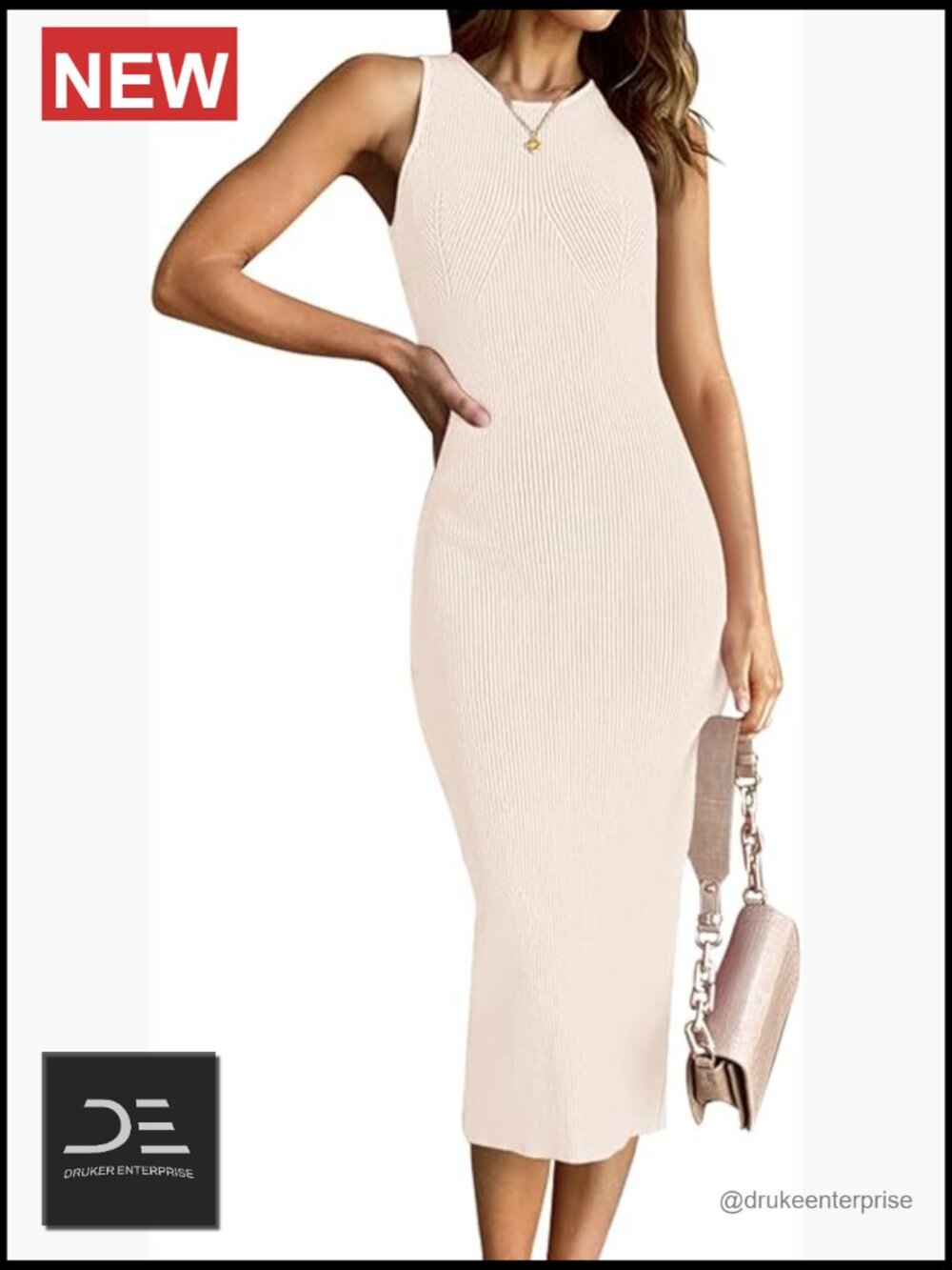 Women's Sleeveless Ribbed Knit Bodycon Midi Sweater Dress